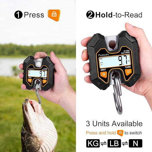 Fuzion Hanging Scale 440lb/200kg, Mini Crane Scale w/Stainless Steel Hook | No Setup Required, Hold/Tare Function, Large Display, Digital Hanging Scales for Weighing Animals, Hays, Fish, Travel Luggage