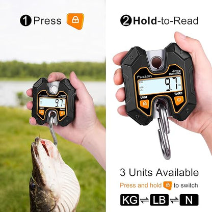 Fuzion Hanging Scale 440lb/200kg, Mini Crane Scale w/Stainless Steel Hook | No Setup Required, Hold/Tare Function, Large Display, Digital Hanging Scales for Weighing Animals, Hays, Fish, Travel Luggage