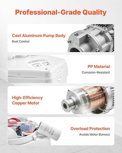 VEVOR Utility Sink Pump, 1 HP, 2200 GPH Under Sink Pump with 3 Water Inlets 1 Outlet, 36 ft Max Lift, Cast Aluminum Motor, Macerating Toilet System, for Sink Shower Wash Bin Urinal Kitchen Basement | for Shower Kitchen Basement, Cast Aluminum Motor, 1....