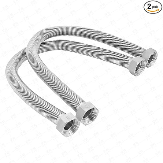 36 Inch Flexible Stainless Steel Corrugated Water Heater Connector Hose,1" FIP x 1" FIP,304 Stainless Steel Leak-Proof Flexible Line for Tankless Water Heater,Water Softener,RV,Boiler(2PCS)