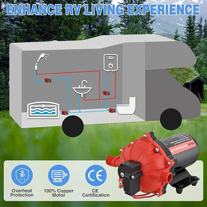 Nilight RV Water Pump 12v Camper Water Pump 7.0 GPM 70 PSI with Pressure Switch Strainer Heavy Duty Diaphragm Pump 12 Volt DC Upgrade Self-Priming Low Noice for RV Marine Yacht Caravan Camper Trailer