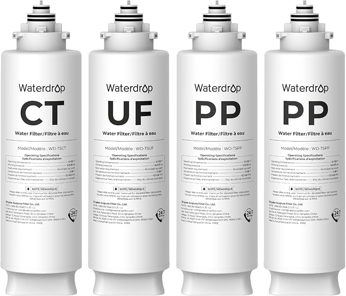 Waterdrop 2TSPP, TSUF, TSCT Under Sink Water Filter, Replacement for Waterdrop TSU Ultra-Filtration Under Sink Water Filter System