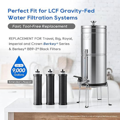LCF 𝐒𝐢𝐥𝐯𝐞𝐫 𝐈𝐨𝐧𝐬 Enhanced Black Carbon Filters, for Berkey® BB9-2® Black Filters, Berkey® Gravity Water Filter System and Waterdrop King Tank Series(Pack of 3)