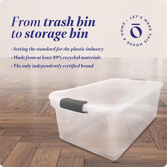 HOMZ Multipurpose 66 Quart Clear Storage Container Tote Bins with Secure Latching Lids for Home or Office Organization, (2 Pack)