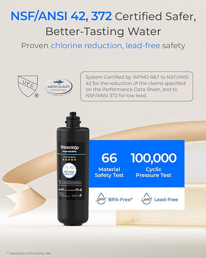 Waterdrop RF10 Replacement Filter Cartridge for 10UA/10UB Under Sink Water Filter, Reduces PFAS, PFOA/PFOS, Lead, Chlorine, Bad Taste & Odor, NSF/ANSI 42 Certified, 11K Gallons High Capacity, 2 PACK