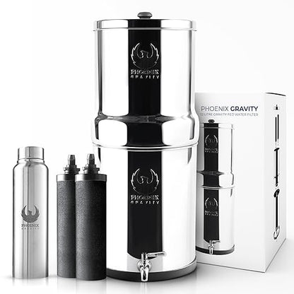 3.25 G Gravity Water Filter | NSF/ANSI 42 & 372 Certified | Gravity-Fed Countertop Stainless Steel Water Filter System | AISI 304 | 2 Carbon Filters & Steel Spigot | No Electricity Required | Portable