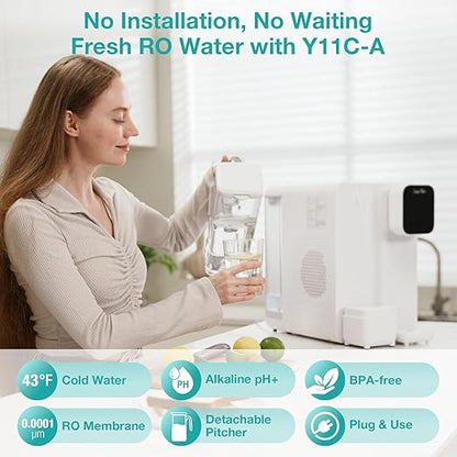 SimPure Y11C-A UV Reverse Osmosis Water Filter Countertop with Cold Water & Alkaline Mineralization, 6-Stage RO Filtration System, 43-59°F Adjustable, Detachable Pitcher, No Installation