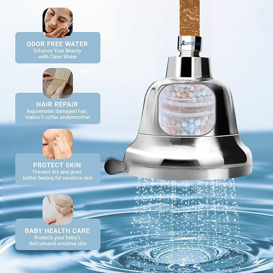 Filtered Shower Head for Healthier Hair & Skin – Removes Chlorine & Heavy Metals,Shower Head Filter for Hard Water Protect Colored Hair, And Soothe Dry Skin (Chrome)