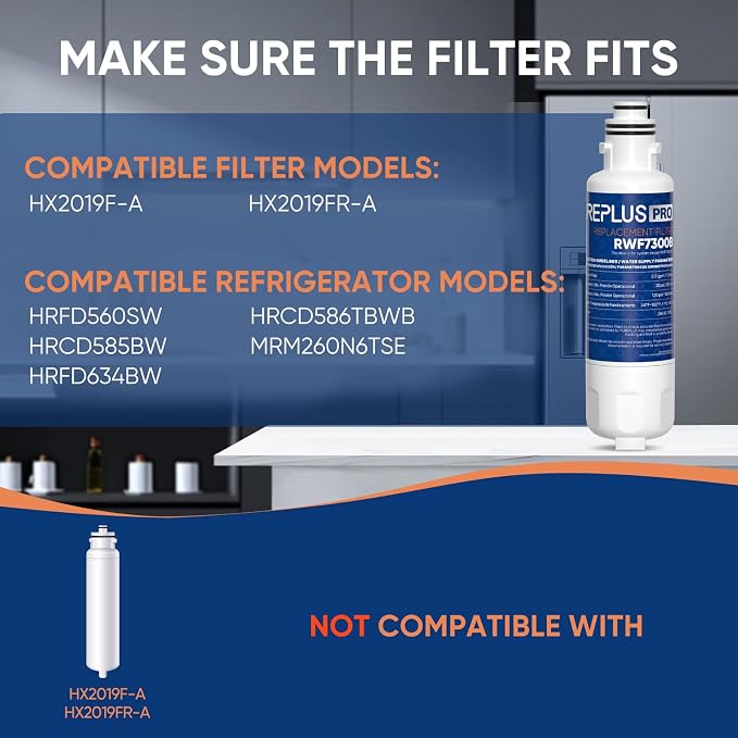 PUREPLUS HX2019FR-A Refrigerator Water Filter, Compatible with Hisense HX2019FR-A, HX2019F-A, HRM260N6TSE, HRFD560SW, HRCD585BW, HRFD634BW, HRCD650BW, HRCD586TBWB, Mora MRM260N6TSE, 1PACK