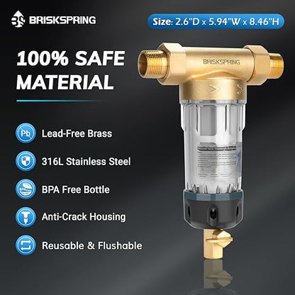 40 Micron Spin Down Sediment Filters With Scraper, Disassembly-Free Sediment Filter, Reusable Whole House Water Filter System for City/Well Water, 1" MNPT + 3/4" FNPT + 3/4"MNPT, BPA Free