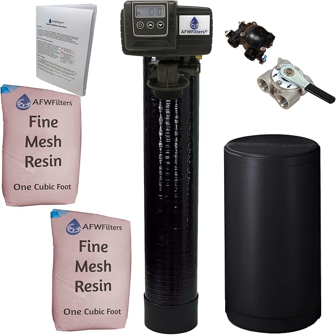 AFWFilters 2 cubic Foot (64k) Whole Home Iron Pro Water Softener with Fine Mesh Resin, 3/4" Stainless Steel FNPT Connection, and Black Tanks