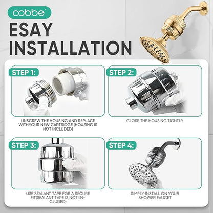 Cobbe HD HEAVY DUTY High Output Shower Filter – 99% REMOVAL Shower Head Filter for Hard Water, Heavy Metals, Chlorine and Harmful Substance, Improve your skin and hair - Egyptian Gold