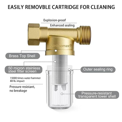 XZ02 50 Micron Reusable Washing Machine Water Filter, Compact Brass Washer Water Filter, for Washing Machine, Heater, Camping, Travel, Anti Scale Portable Sediment Filter