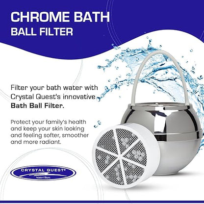 Crystal Quest Bath Ball Filter for Tub Faucet, Bathtub Water Filter, BPA-Free Bathtub Filter, Removes Chlorine, Lead & Impurities, Improves Skin, Hair & Nails, with Extra Cartridge - Chrome