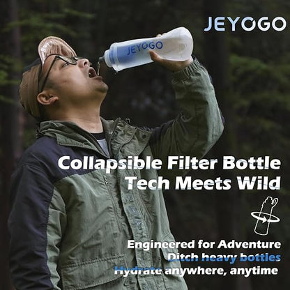 1L Collapsible Water Filter Bottle, 0.1 Micron Hollow Fiber Water Filter Bag, BPA-Free Filtration Bladder for Hiking, Backpacking, Camping, Cycling & Emergency Survival(Slate Gray, 1L)
