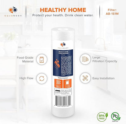 Aquaboon 1 Micron Whole House Sediment Filter 10 x 2.5 for RO & Well Water Filters Replacement Cartridges Compatible with AP110, WHKF-GD05, 6 Pack