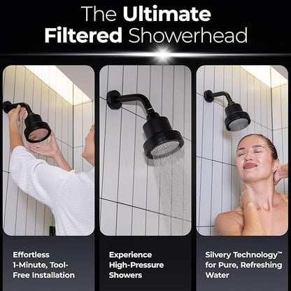 Silvery High Pressure Filtered Shower Head - Dermatologist-Approved Clean Water with Silvery Technology™ Filter - Showerhead Removes Impurities for Healthier Skin, Hair, Scalp (Fixed Showerhead)