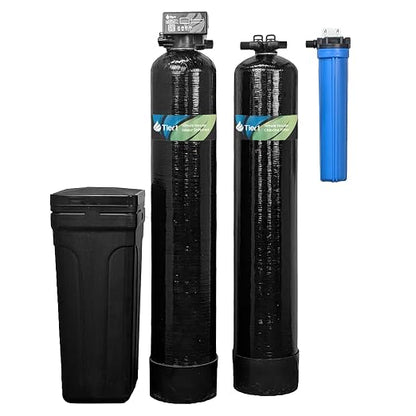 Tier1 48,000 Grain Water Softener & Chlorine Reduction Filter | Whole House 3-in-1 with Carbon Reduction & Sediment Pre-Filter | Ideal for 3–4 Bathroom Homes | Metered Valve Control