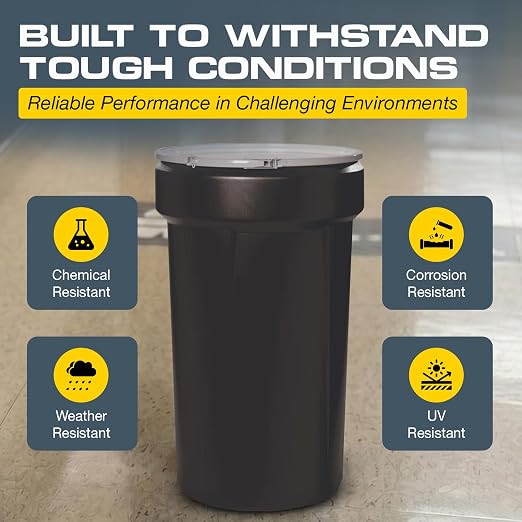 Eagle Plastic Drum, 55 Gallon Drum, DOT Compliant, Made in USA, Black | High-Density-Polyethylene Construction, Open Head Lab Pack Drum, Metal Lever-Lock Lid, Hazardous Material Storage, Transport