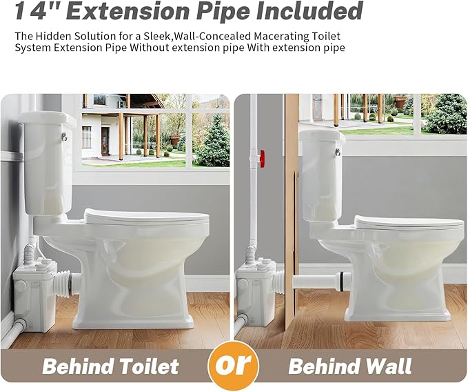 800Pro Macerating Toilet with Pump–Upflush Toilet System for Basement/Attic, 4 Water Inlets & AC Vent, 36ft Vertical Lift, Dual Flush, Easy Install,17.7" Elongated Toilet