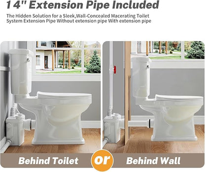 800Pro Macerating Toilet with Pump–Upflush Toilet System for Basement/Attic, 4 Water Inlets & AC Vent, 36ft Vertical Lift, Dual Flush, Easy Install,17.7" Elongated Toilet