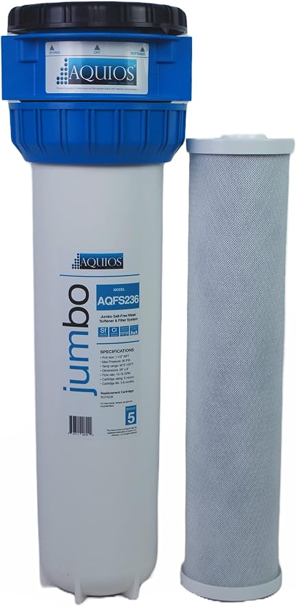 Aquios® AQFS236 Jumbo Full House Water Softener and Filter System, Built-in Bypass & Shut-Off Valve