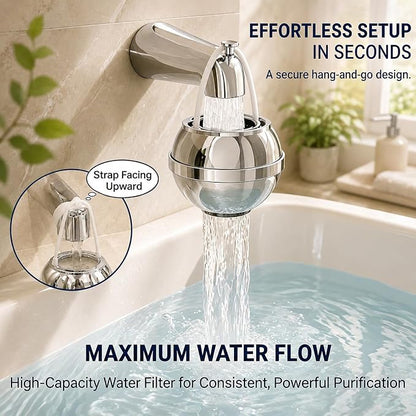 Bath Filter for Tub Faucet,Kinder Bathtub Water Filter for Kids & Babies,3000 Gallons Filtration,Hard Water Softener,Reduce Chlorine & Fluoride for Healthy Skin, Hair & Nails,Chrome | Bath Filter for Baby
