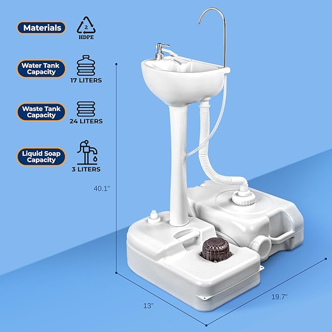 SereneLife Portable Hand Washing Station, 100+ Hand Washes, Hands-Free Foot Pump, Soap Dispenser, and Drain Hose, Ideal for Outdoor Events, Camping, Boating and Worksites