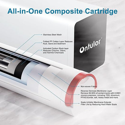 Ontulor Reverse Osmosis System, 6-in-1 Tankless, NSF/ANSI 42 & 372 Certified, 600 GPD RO Filtration, No Electricity Needed, Protable Water Purifier, TDS Meter Included（6-in-1 Reverse Osmosis System）