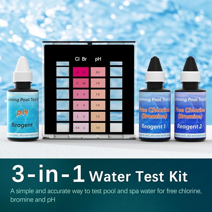 Dr.Tim.Wang 3 Way Pool Test Kit - Hot Tub and Spa Water Chemical Test Kit for Chlorine(Bromine) and pH Test