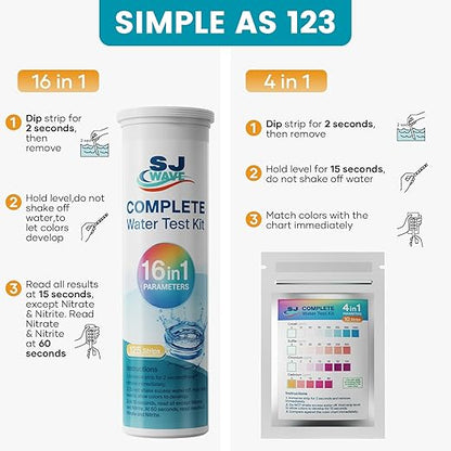 SJ WAVE 22 in 1 Water Test Kits - 125 Strips Drinking Water Test Kit, Home Tap and Well Water Tester for Bacteria pH Hardness Lead Iron Copper Chlorine Cyanuric Acid