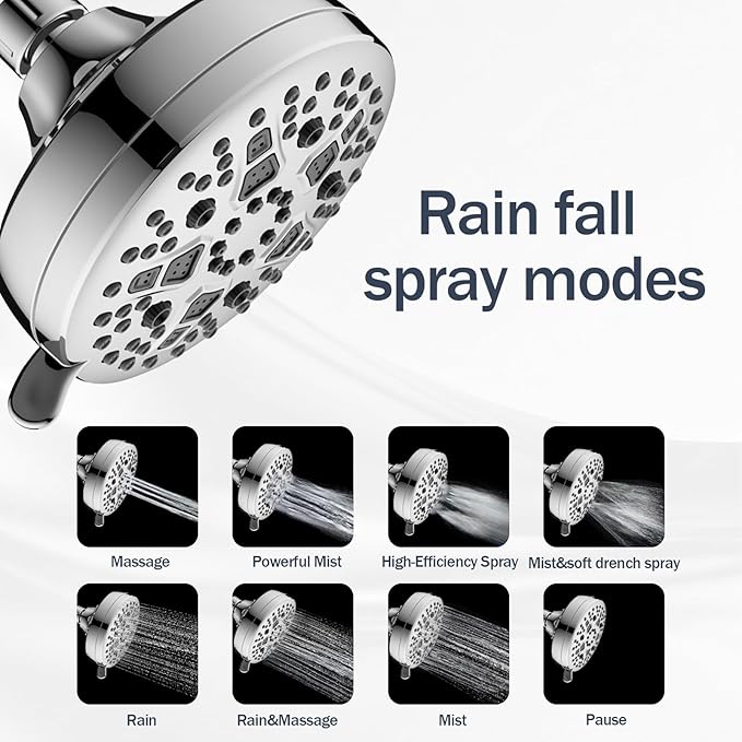 High-pressure showerhead set with 25-level filter, suitable for hard and soft water - 7 spray modes, 5-inch showerhead cover, can remove 99.99% of chlorine and heavy metals (chrome-plated)