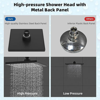 Hibbent cUPC Certified Metal Rain Shower Head, 6'' High Pressure Rainfall Shower Head, Square Bathroom Waterfall Shower Heads, High Flow Fixed Showerheads with Adjustable Brass Ball Joint, Matte Black
