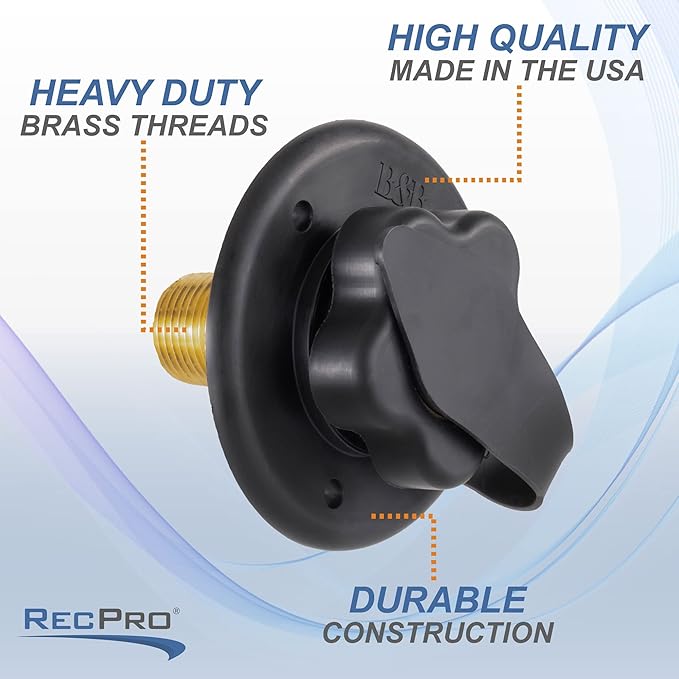 RecPro RV City Water Fill Inlet | Black | Optional Hose Elbow | Flange Brass with Check Valve | Camper | Trailer | Marine (No Hose Elbow) | Made in America