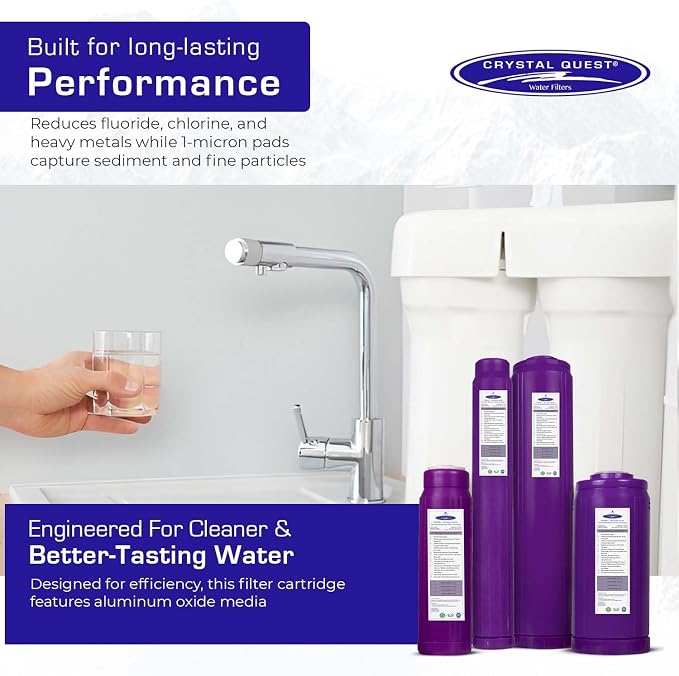 Crystal Quest SMART + Aluminum Oxide Water Filter Cartridge – Reduces Fluoride & Chlorine – 1-Micron Filtration for Clean, Great-Tasting Water – Long-Lasting Performance