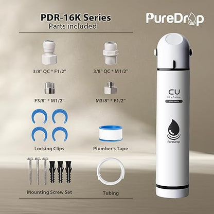PureDrop PDR-16KPCB Under Sink Water Filter for Sink Faucet, High Capacity Composite Water Filtration System Direct Connect to Kitchen Faucet, Reduces PFAS, Chlorine, Bad Taste & Odor, 16K Gallons