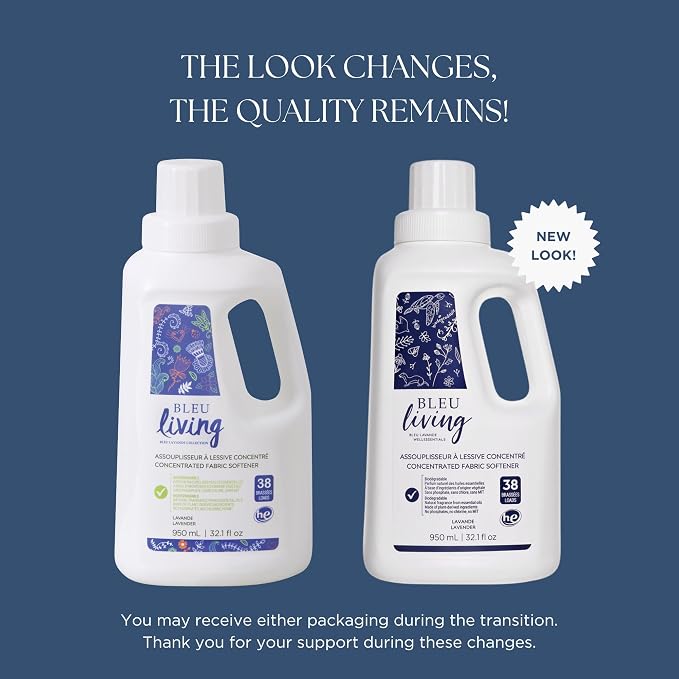 Bleu Lavande - 3-Pack Natural Fabric Softener – Concentrated Lavender Liquid Softener - Biodegradable, Eco-friendly, Hypoallergenic - Chloride & Phosphate-free - Aromatherapy - (38 loads-950 ml) x3 | Natural, Concentrated, Hypoallergenic & Biodegradabl...