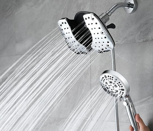INAVAMZ 2-in-1 Shower Heads with Handheld Spray Combo: 10” Rainfall Shower Head & Hand Held Shower Head, 9 Spray Settings Detachable Shower Head with ON/OFF Switch and 15-Stage Filter