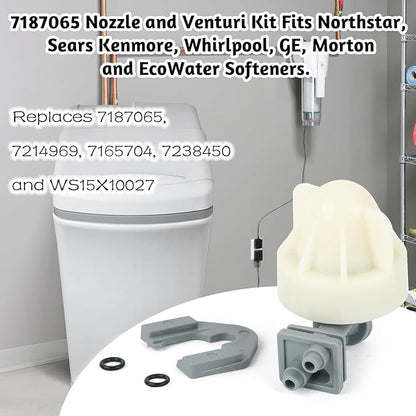Water Softener Nozzle and Venturi Assembly 7187065 Replacement, Compatible with GE, Kenmore, Morton, Whirlpool, NorthStar, Rheem Replaces 7214969, 7165704, 7238450 and WS15X10027 WS15X10046