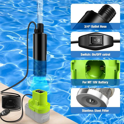 Portable for Ryobi 18V Water Pump, 635GPH/30L/min Submersible Transfer Pump, 15FT Lift, for Garden/Camping/Kiddie Pool (No Battery)