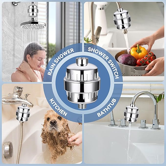 Shower Head Filter Hard Water, Shower Water Filter For Hair And Skin, Shower Filter Head For Hard Water Shower Water Filter Heavy Metals 2 X Silver