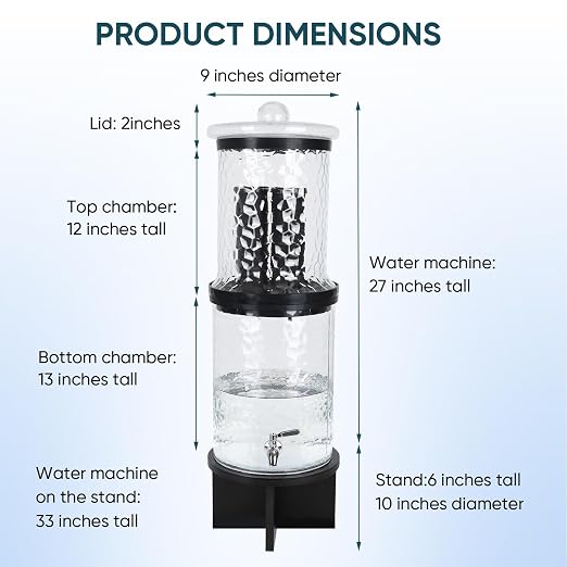 3 Gallon All Glass Gravity-Fed Water Purifier, Countertop Water Filtration System with Wooden Stand, for Home, Emergency & Outdoor Survival