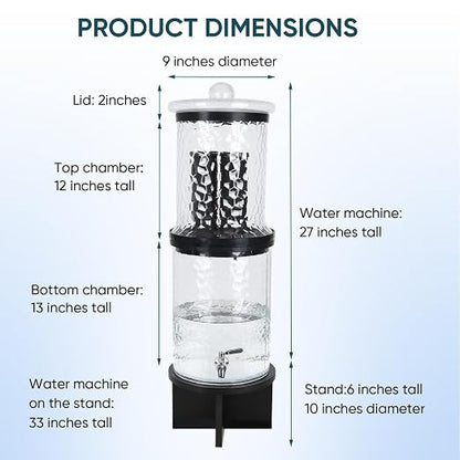 3 Gallon All Glass Gravity-Fed Water Purifier, Countertop Water Filtration System with Wooden Stand, for Home, Emergency & Outdoor Survival