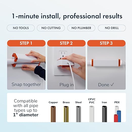 PIURIFY Over-Pipe Whole House Electronic Water Descaler System | Moderate to High Water Hardness | UP to 15 GPG / 250 PPM | 168V High-Power | Salt-Free | Renter-Friendly | Zero Maintenance (Orange)