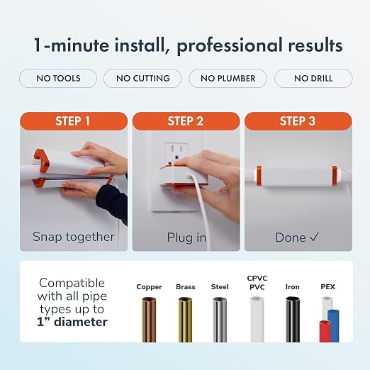PIURIFY Over-Pipe Whole House Electronic Water Descaler System | Moderate to High Water Hardness | UP TO 15 GPG / 250 PPM | 168V High-Power | Salt-Free | Renter-Friendly | Zero Maintenance (Orange) | 3-MINUTE SETUP