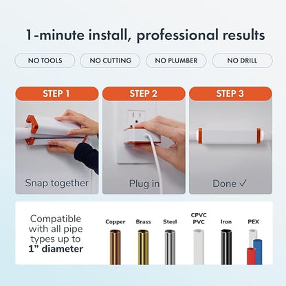 PIURIFY Over-Pipe Whole House Electronic Water Descaler System | Moderate to High Water Hardness | UP TO 15 GPG / 250 PPM | 168V High-Power | Salt-Free | Renter-Friendly | Zero Maintenance (Orange) | 3-MINUTE SETUP