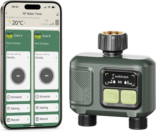WiFi Water Timer Smart Irrigation Controller with Gateway | 984ft RF range, 8-month battery life, weather delay, OTA updates, AES-128 security, and supports up to 64 devices