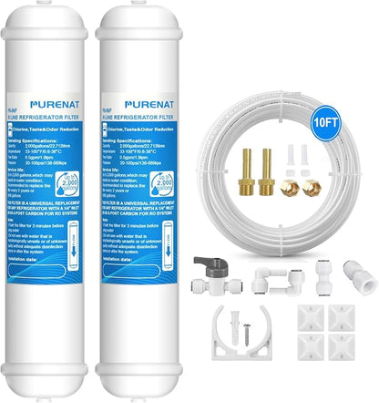 Inline Water Filter - With Fittings for Refrigerator & Ice Maker(2 Pack) | NSF 42 Certified Filter,Premium Chlorine Removing,With 1/4" Water Line & Quick Fittings for Ice Maker,Refrigerator,RO System