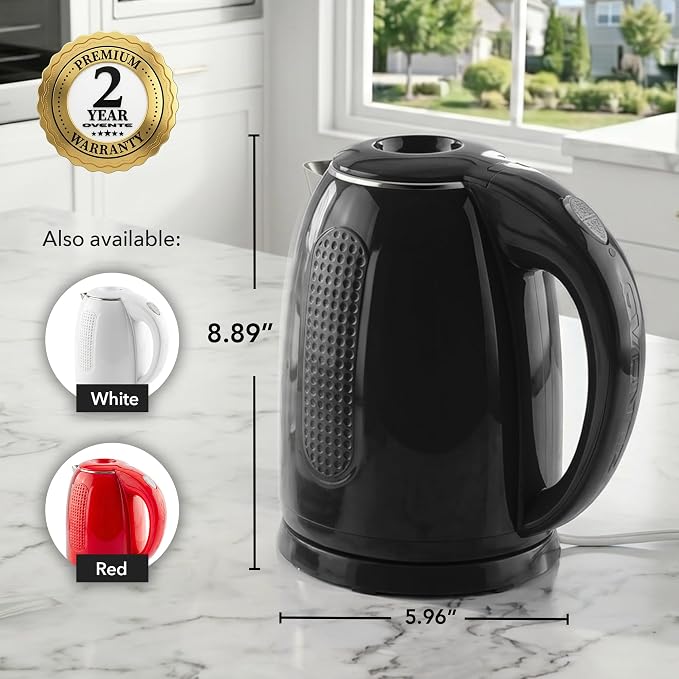 OVENTE 1.7L Double Wall Electric Tea Kettle, 1100W Water Boiler and Heater with Cool-Touch Exterior, Stainless Steel Insulated Interior, Auto Shut-Off, Boil-Dry Protection & Locking Lid, Black KD64B