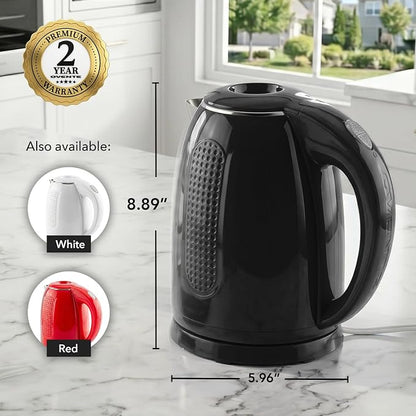 OVENTE 1.7L Double Wall Electric Tea Kettle, 1100W Water Boiler and Heater with Cool-Touch Exterior, Stainless Steel Insulated Interior, Auto Shut-Off, Boil-Dry Protection & Locking Lid, Black KD64B